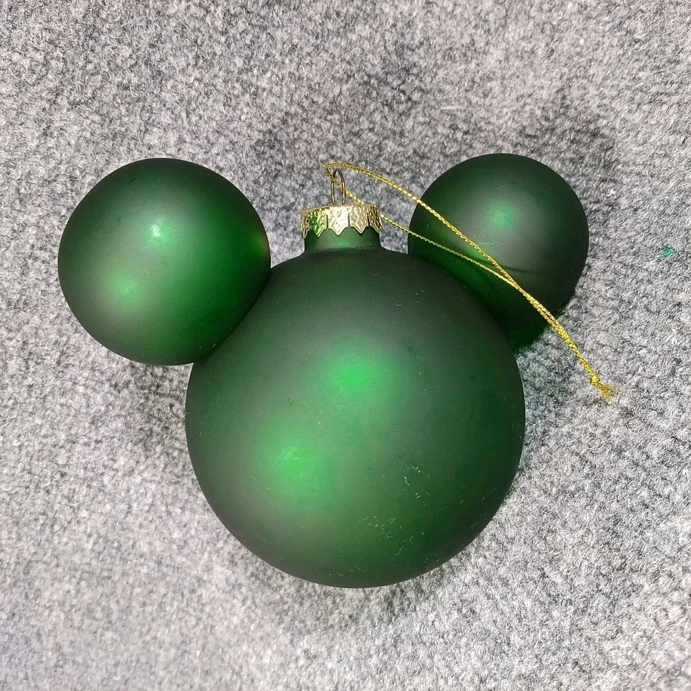 Disney Mickey Mouse Icon Glass Ball Ornament Green Frosted Matte Holiday Decor
